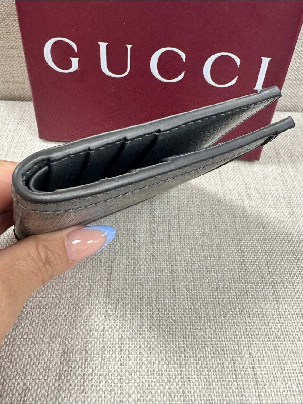 Gucci Gray GG Monogram Bifold Wallet with Silver Double G